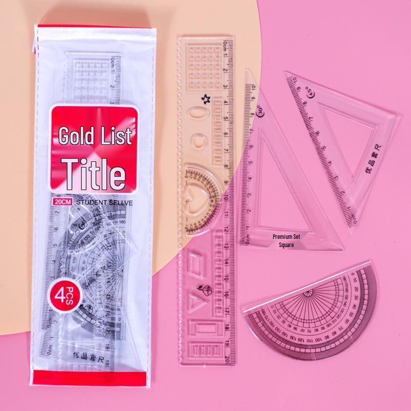 4-Piece Student Drawing Set: Triangle Rulers, Protractor, Square & 20cm Straightedge