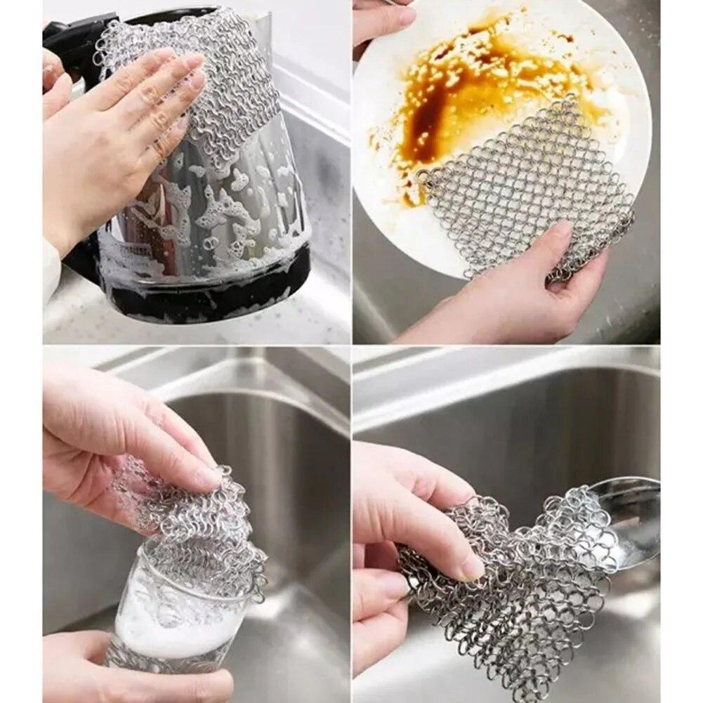 Stainless Steel Cast Iron Cleaner Chain Mail Scrubber Brush Pan Net Home Cookware Kitchen Tool Clean Accessories