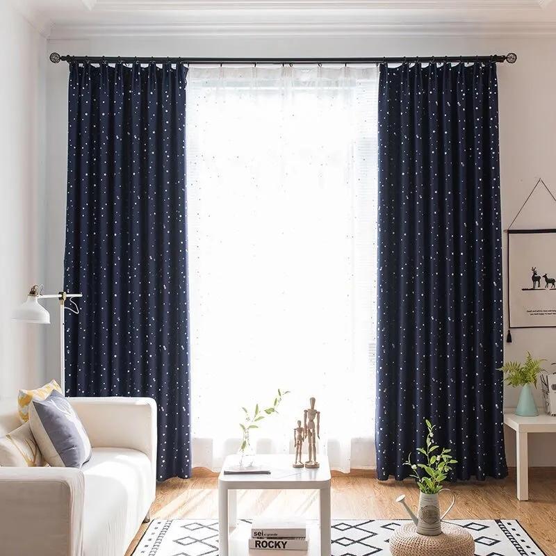 2 uds cortina gruesa de estrella de estilo nórdico sombra de sombreado cortina de ventana cálida de piso a techo sala de estar dormitorio cortina de gancho terminada