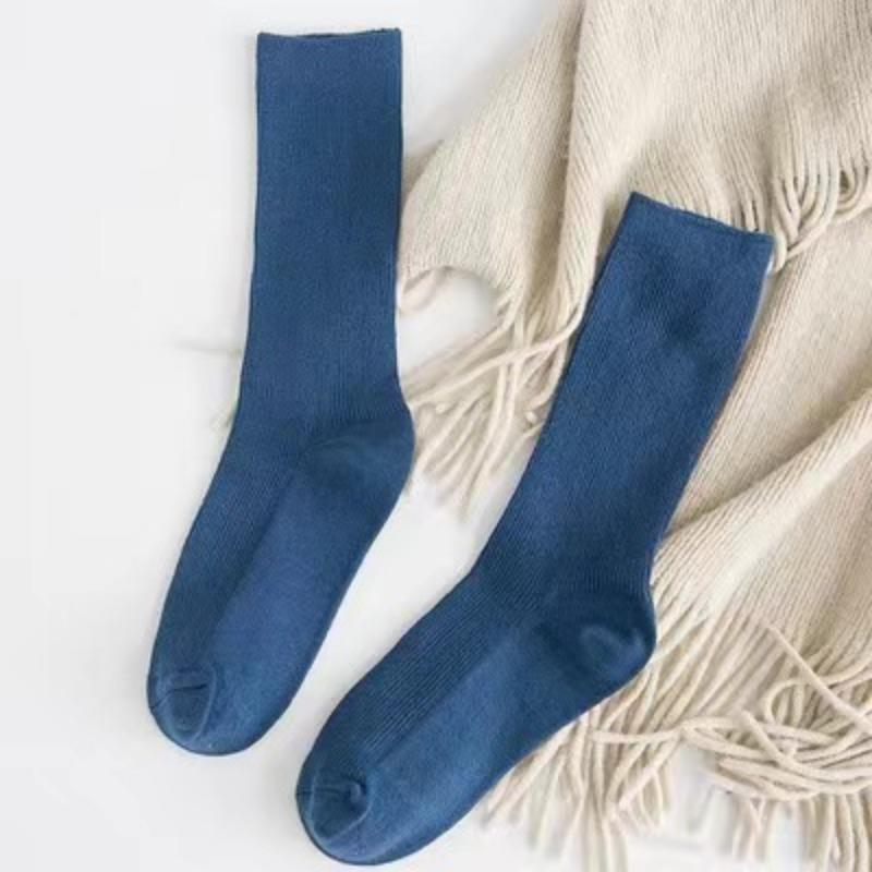 

CHAOZHU японские корейские высокие носки для девочек-школьниц, свободные однотонные двойные спицы, хлопковые длинные носки для женщин one size