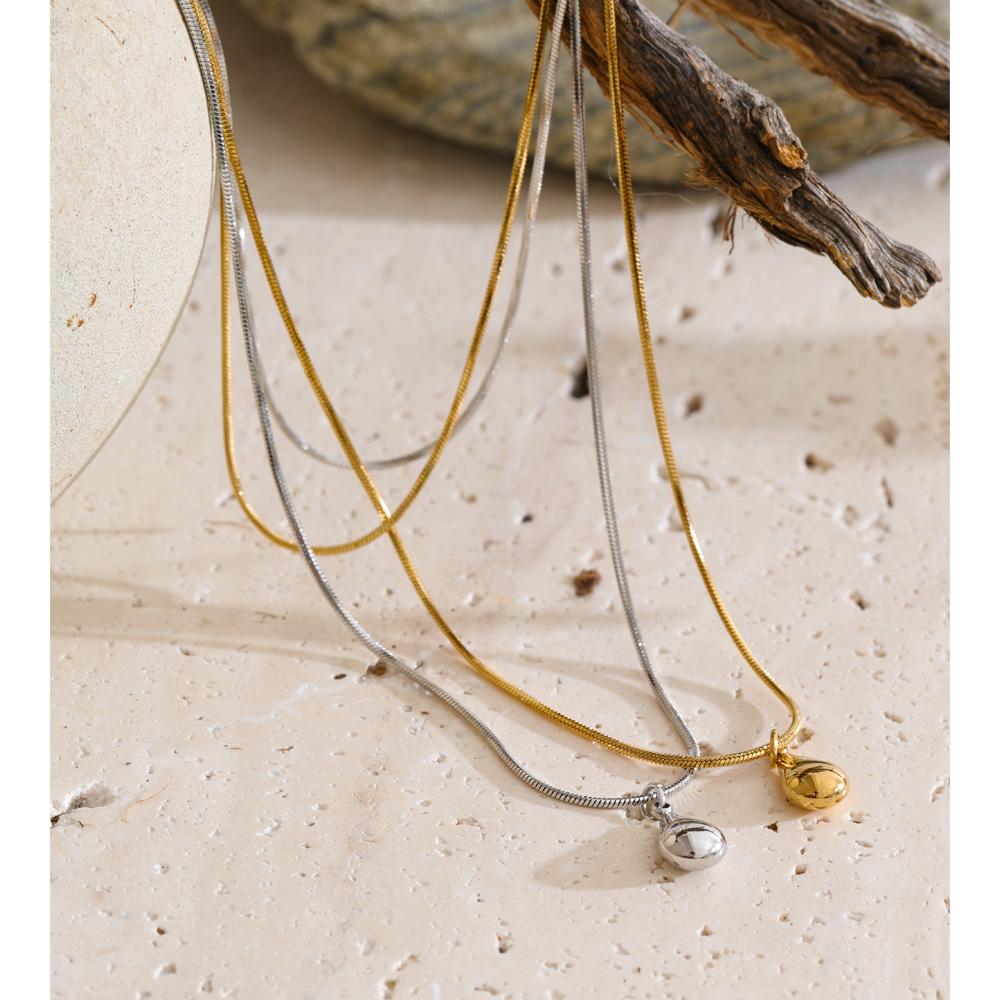 Yhpup Stainless Steel Double-Layer Chain Chic Pendant Drop Necklace 2026 Fashion Stain Less Metal Charm Casual Daily Jewelry