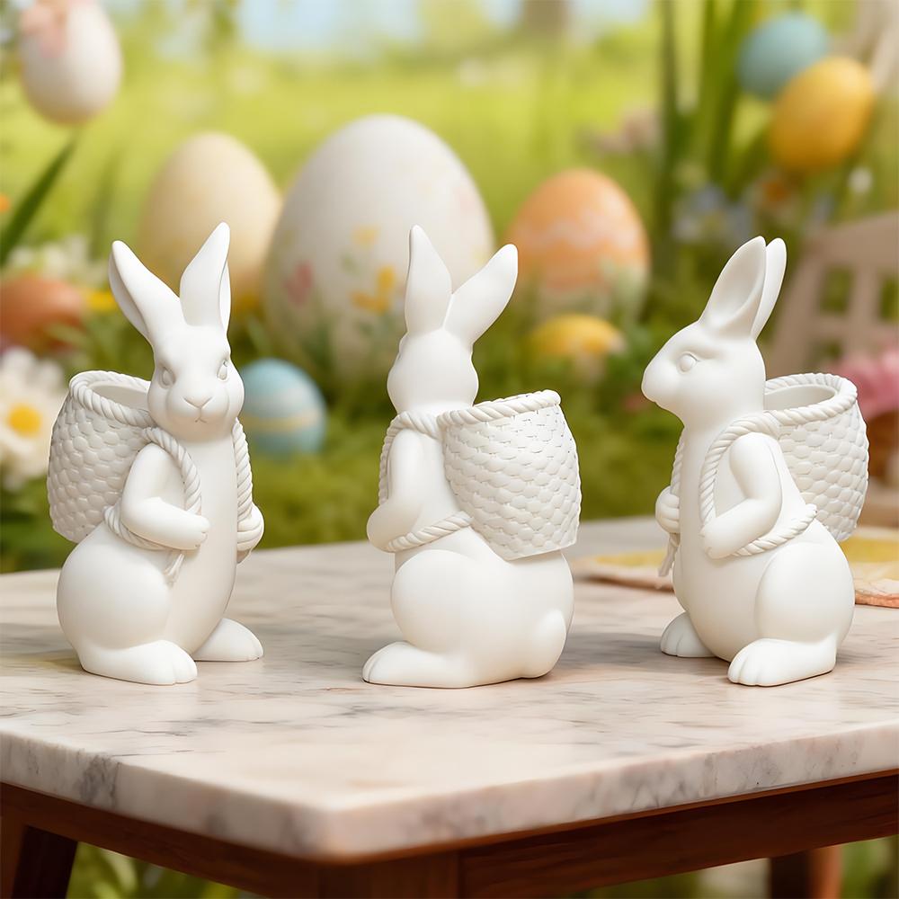 DM1299 Easter Basket Rabbit Flower Pot Resin Silicone Mold Bunny Storage Candle Jar Gypsum Plaster Cement Concrete Molds