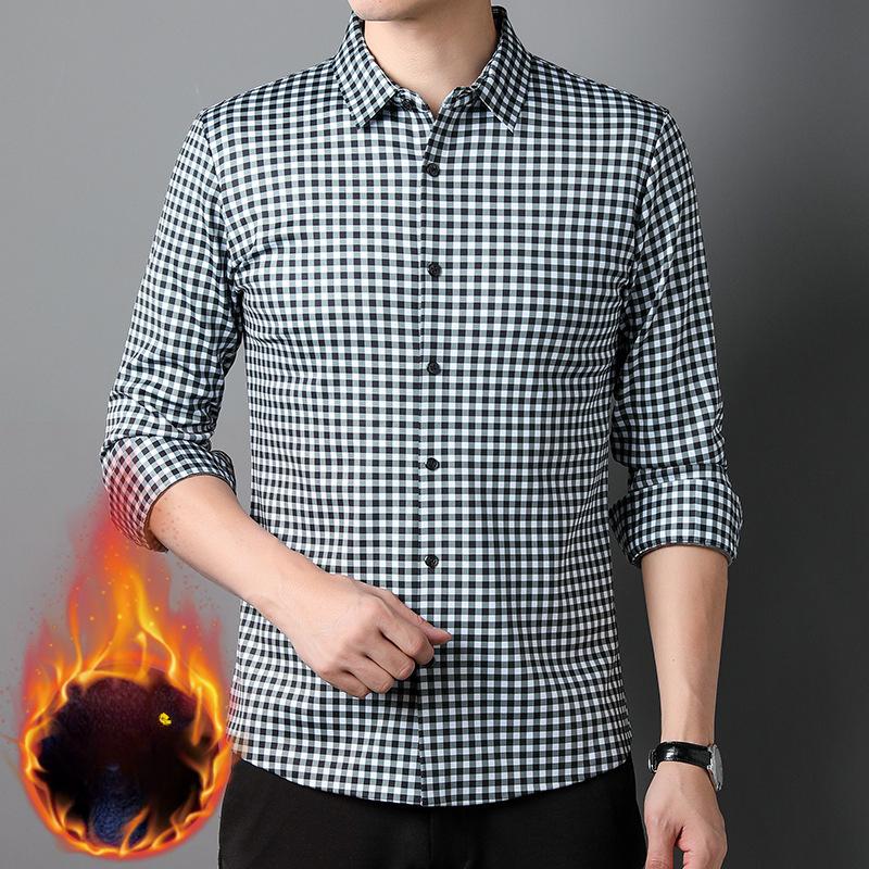 Winter Fleece Thickened Men's Long Sleeve No-Iron Shirt
