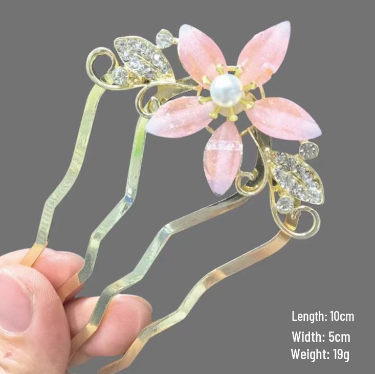 Épingle à cheveux vintage en forme de U avec pompon paon pour femmes - Épingle à chignon nacrée pour Cheongsam et Hanfu