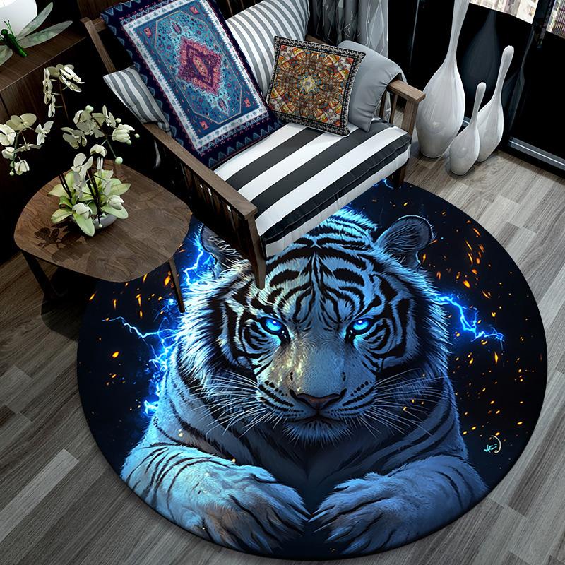 Electric Tiger Round Area Rug,Carpet Rug for Living Room Bedroom Sofa Playroom Decor,Non-slip Floor Mat
