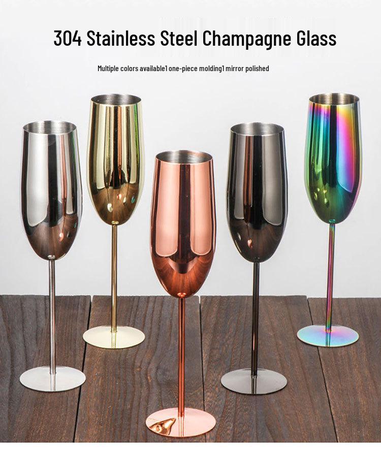 304 Stainless Steel Cocktail & Champagne Goblet, 250ml Metal Wine Glass for Bar & KTV.