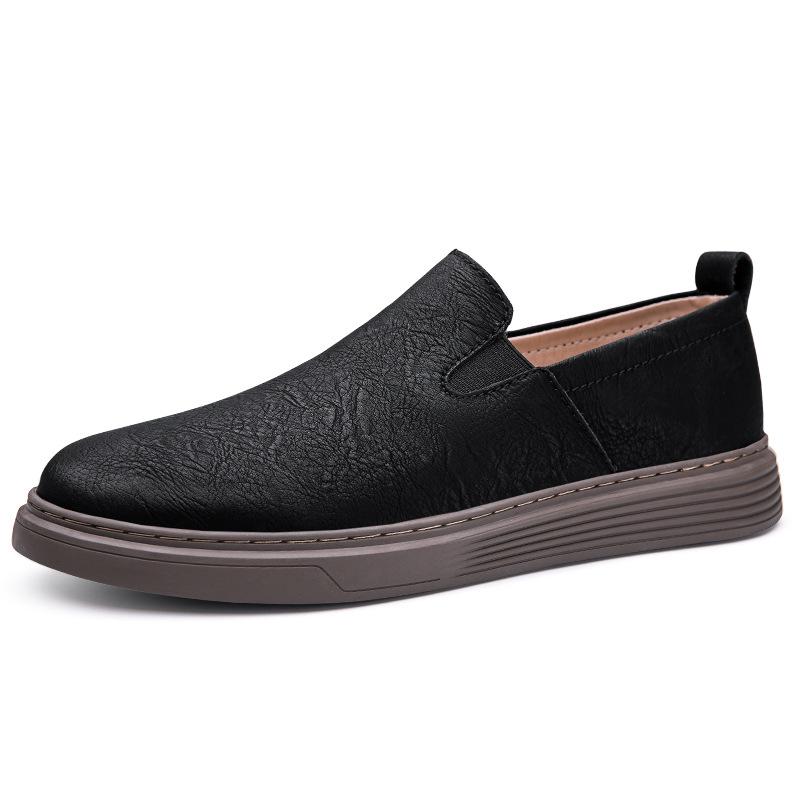 Autumn Men's Burnished Casual Slip-On Shoes - Breathable, Lightweight, Flat Board Shoes for Daily Wear