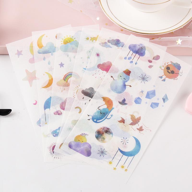 6sheets/set Cute Stickers Flower Cat Butterfly Washi Paper Stickers Pack Scrapbooking Supplies Japanese Kawaii Stationery