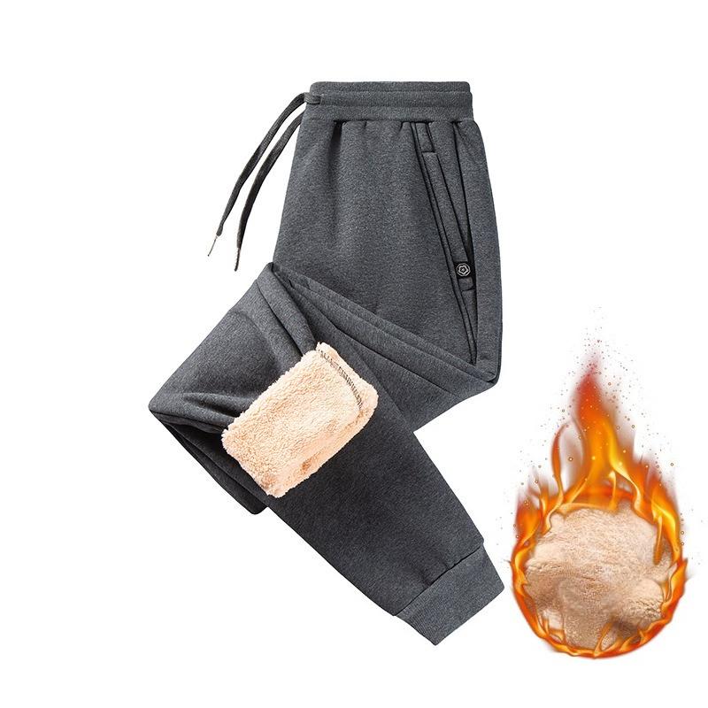 Men's Fleece-Lined Trousers Thickened Thermal Casual Long Trousers Loose-Fit with Cuffed Ankles Winter Cotton Sweatpants Men's Sports Trousers