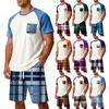 Men’s Soft Plaid Pajama Set Comfortable Short Sleeve Top and Shorts Two Piece Loungewear Sleepwear Suit for Daily Use