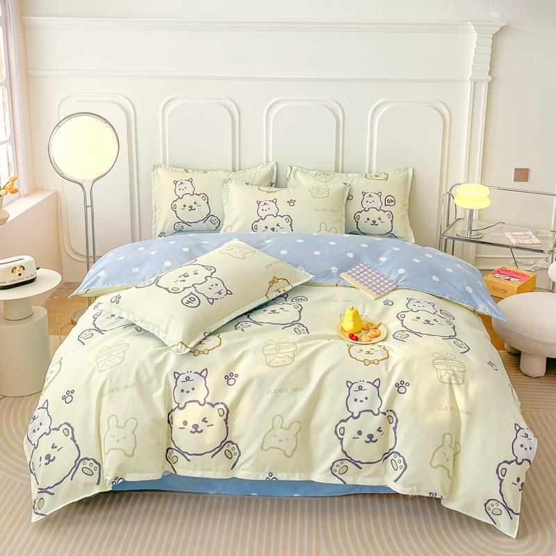 Pure Cotton Abraded Bedding Four-piece Set, Bed Sheet Quilt Cover, Dormitory Cotton Three-piece Set