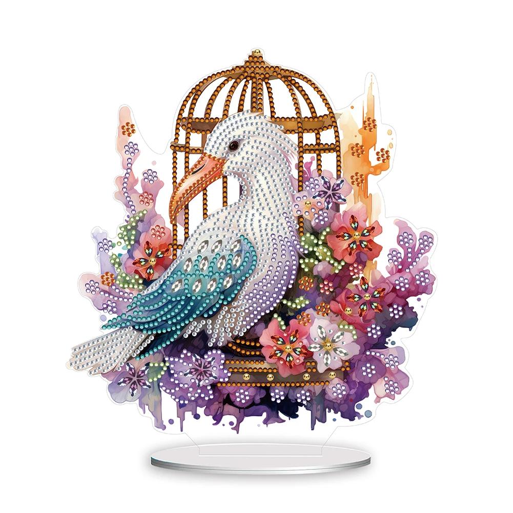 Blauer Vogel Diamantmalerei Schreibtischornamente Set Flamingo Diamantmalerei Schreibtischdekorationen Käfig für Zuhause Büro Schreibtisch Dekor