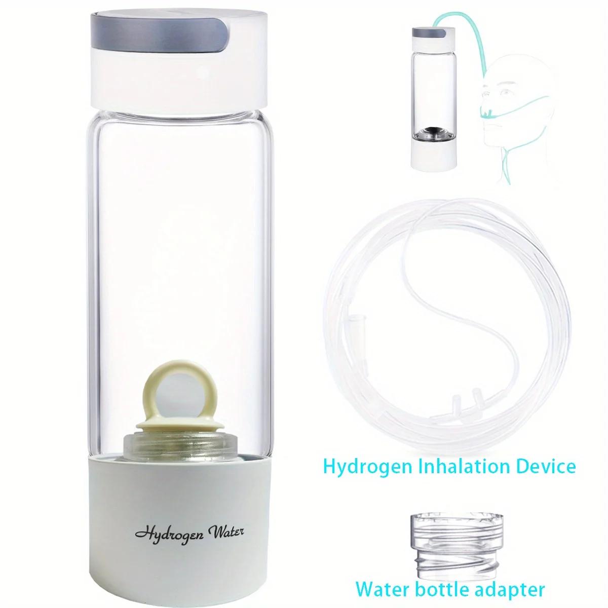 

Бутылка-генератор богатой водородом воды, стеклянный корпус, корпус DuPont SPE/PEM, двухкамерный генератор, ионизатор - устройство для ингаляции H2, 380 мл белый