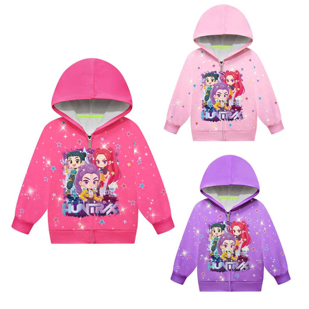 Girls Hoodie 3D Cartoon Jacket Sweatshirt Music Zip Hooded Long Sleeve Tops