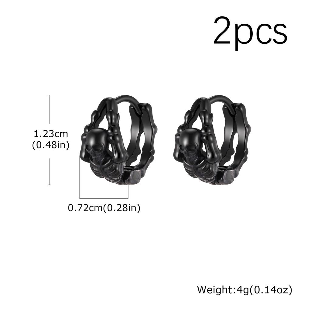 Punk Skeleton Huggies Hoop Earrings for Men,Hypoallergenic Gothic Metal Hoop Earrings,Vintage Biker Halloween Party Gifts
