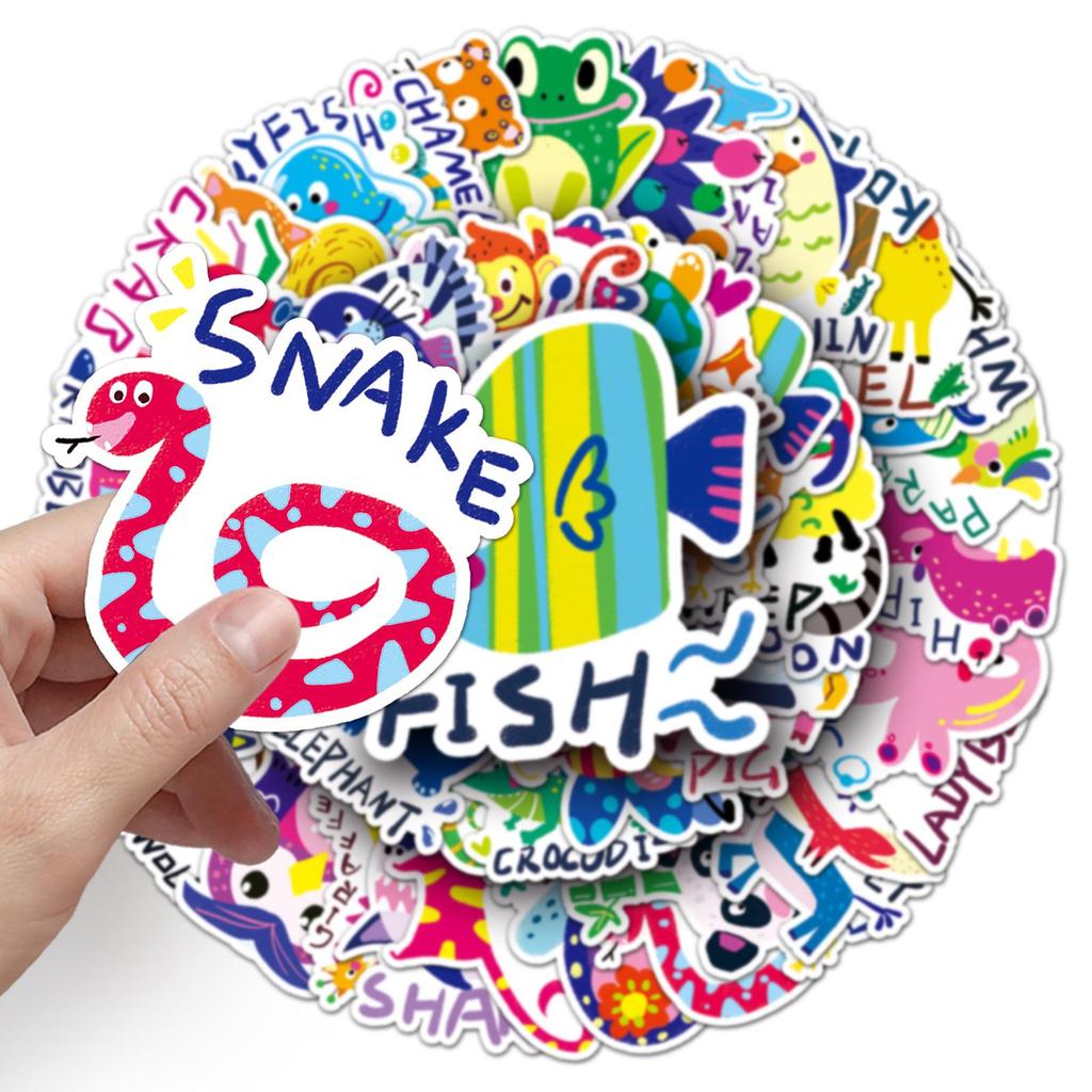 50 Cute Animal Cartoon Waterproof Stickers for Cognitive Development - Ideal for Phones, Luggage, Skateboards & More