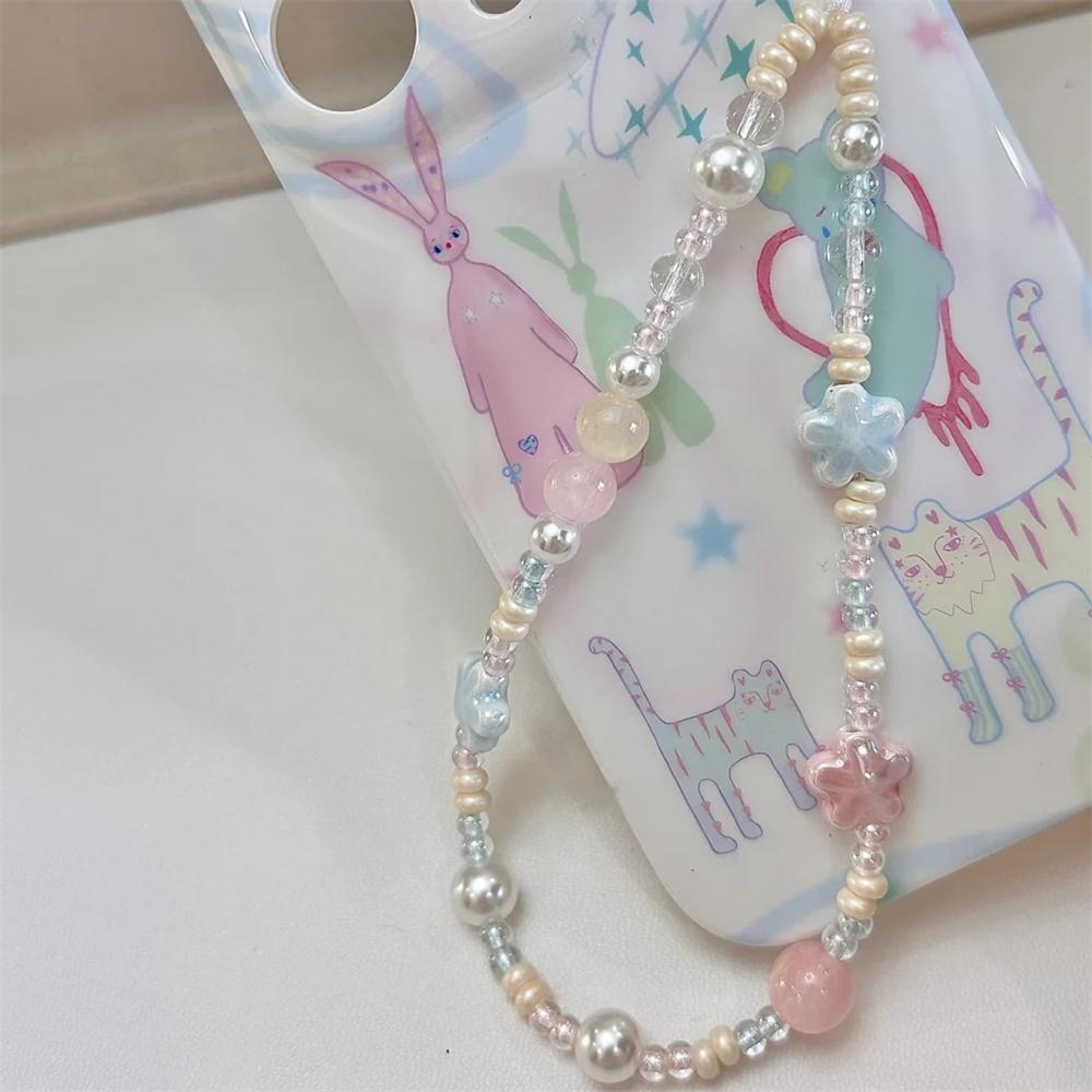 Spring Sweet Ceramics Flower Beaded Phone Strap Charm Chain For iPhone Lanyard Keychain Woman Girl Bag Camera Pendant Hanging