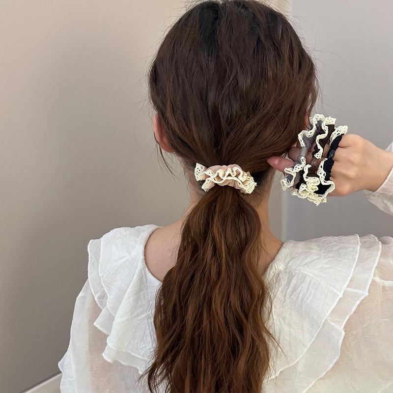 Lace-trimmed Ice Silk Hair Tie, Large Intestine Hair Tie, Spring and Summer Rubber Band Hair Tie