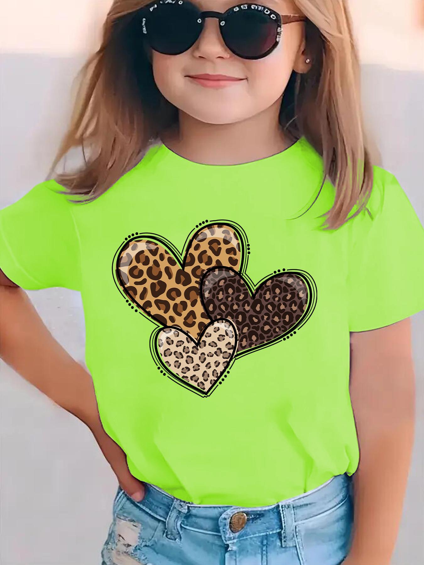 Summer fashion girls short-sleeved T-shirt leopard print love print casual versatile top 100