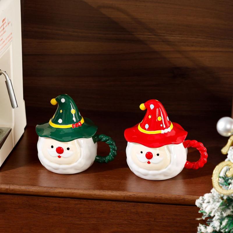 Creative Santa Claus Coffee Cup Elf Cap Ceramic Mug with Lid Exquisite Afternoon Camellia Tea Mug Home Breakfast Milk Cup Gifts