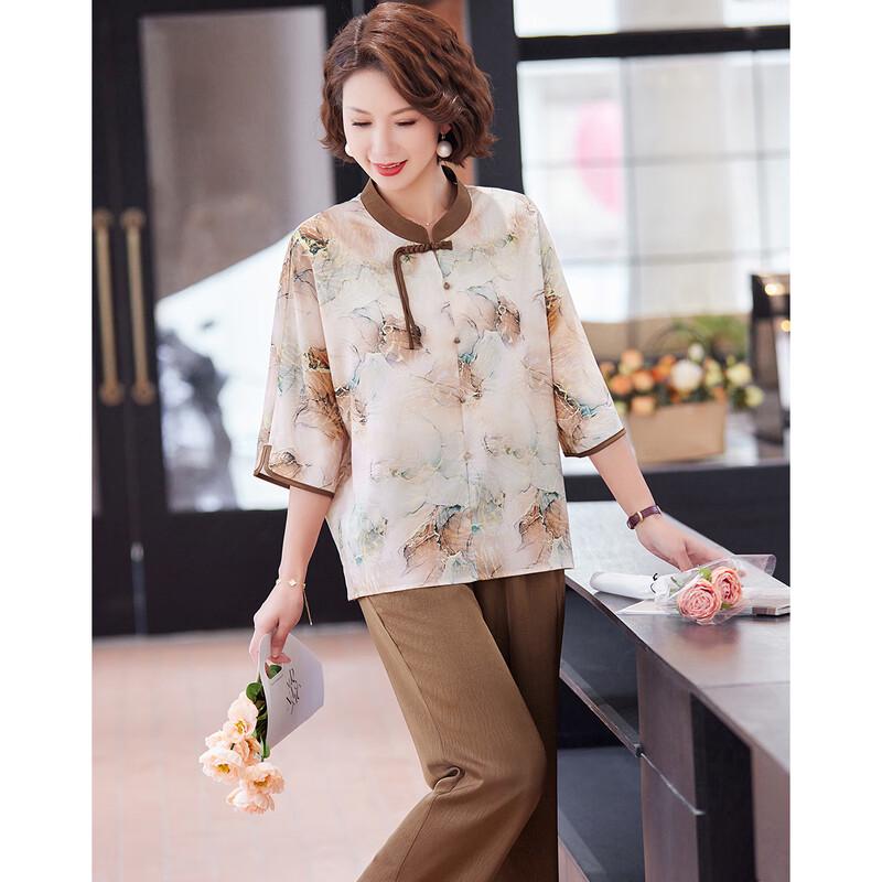 Paster Women's Summer Chinese Style Frog Button Floral Set
