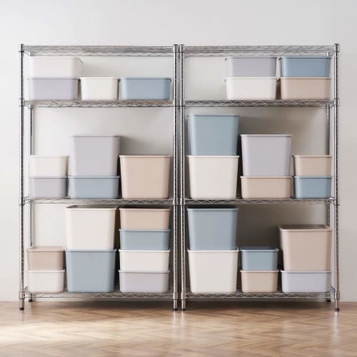 Iris Ohyama Storage Box with Lid, 45cm Wide x 29cm Deep x 13cm High, Stackable Storage Case with Lid, Pink Beige, for Storing Clothes, Toys, Cosmetics