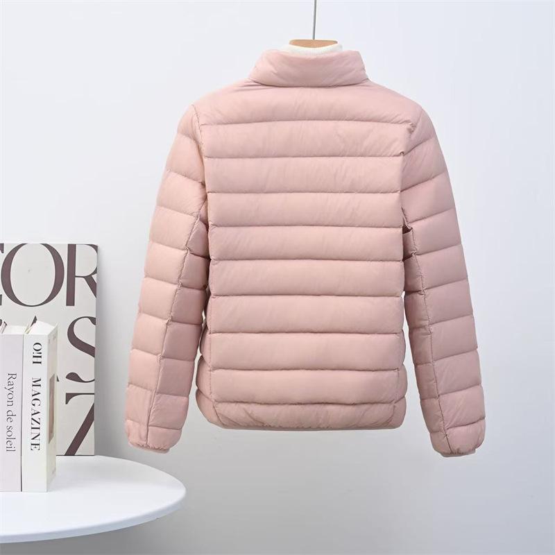 Autumn and winter new down jackets for women's light and thin stand-up collars, short styles, fattened and enlarged size white duck down.