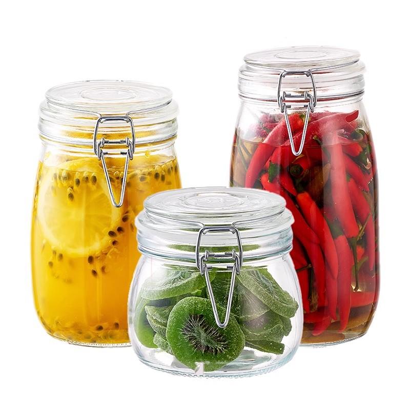 Transparent Glass Sealed Jar Food Grade Buckle Lid Storage Jar Household Enzyme Jar Jam Bottle Pickle Jar