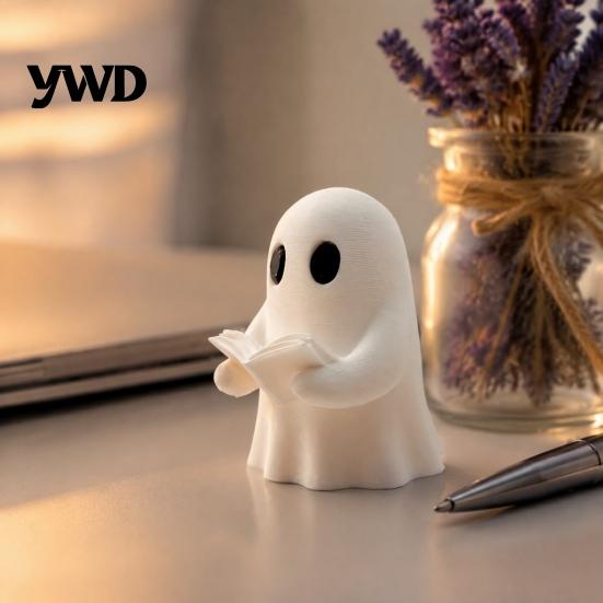 Small Ghost Statues for Desks Halloween Mini Reading Book Ornament, 3D Printed Cute Little Sturdy Figurines Figurine, Durable PLA Creative Bookshelves