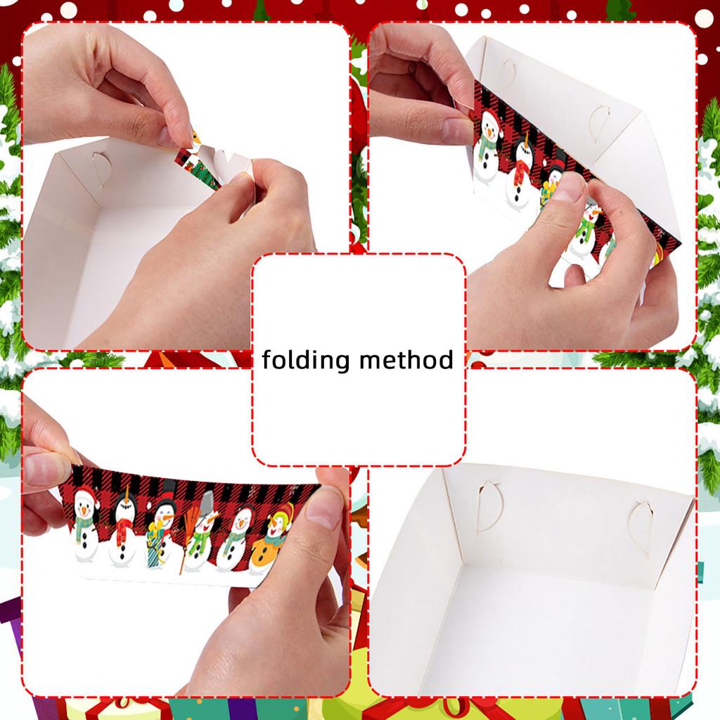 4Pcs Christmas Food Serving Paper Trays Xmas Decoration Desktop Popcorn Snacks Potato Chips Boxes Kids Birthday Party Supplies