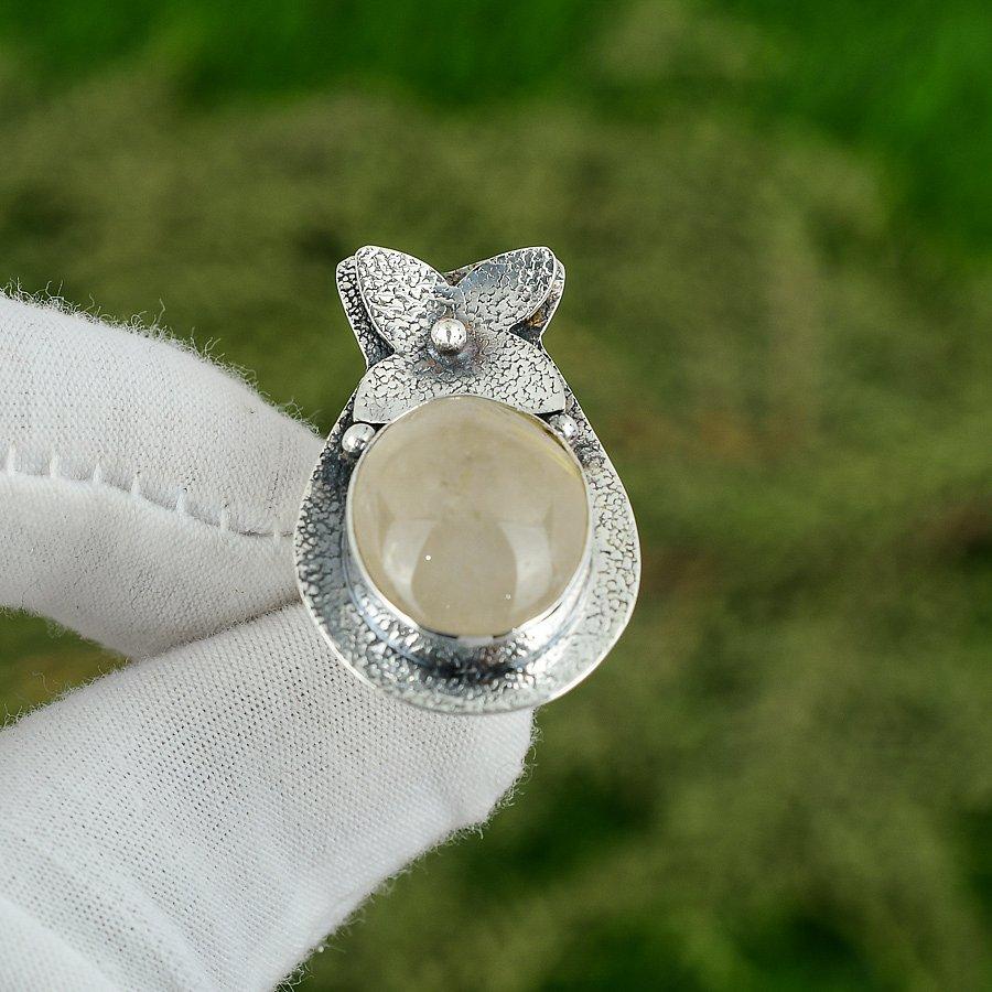 Natural Golden Rutile Gemstone Solitaire Adjustable Ring 925 Silver For Girls