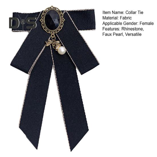 Women Bow Tie Shiny Rhinestone Pre-Tie Collar Tie Adjustable Neck Size Handmade Ribbon Shirts Uniforms Accessories