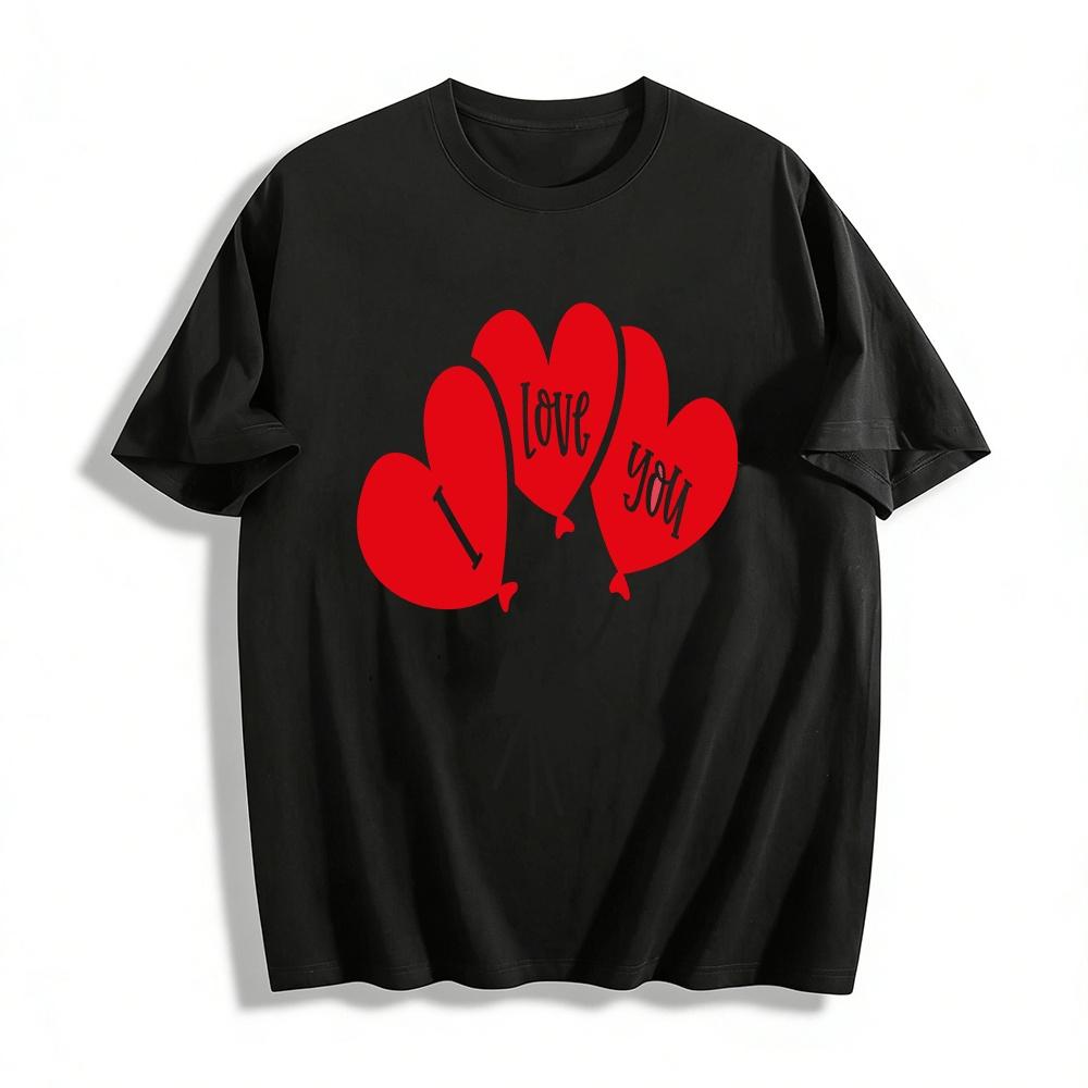 

I Love You Heart Balloon Print Couples Casual Long Sleeve Tee Pure cotton T-shirt XXS