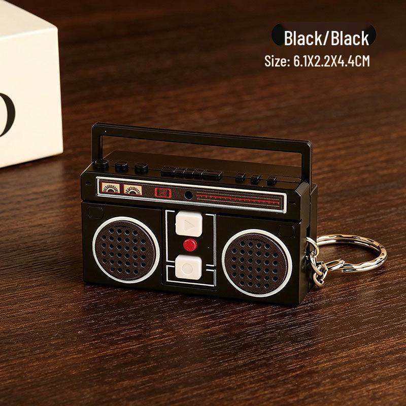 Retro Cartoon Recorder Keychain: Mini Radio & Recordable Toy Pendant
