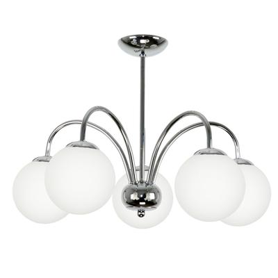 Lampa Sufitowa Wisząca Żyrandol Chrom Klosz Szklany Kula Biała Dorin 7-260