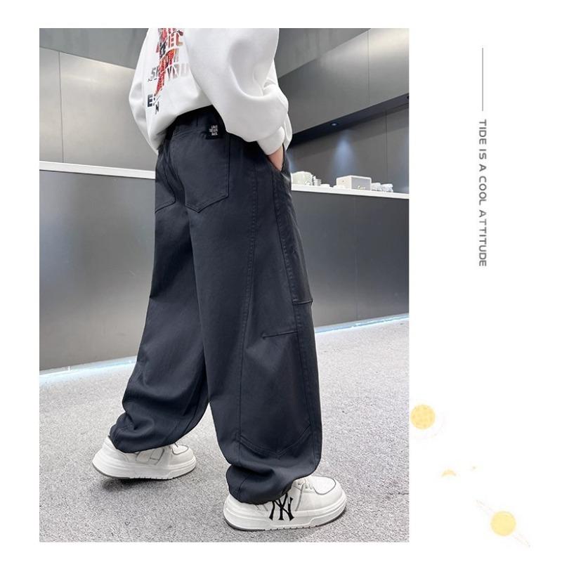 Boys Straight Loose Solid Color Casual Long Work Pants For Big Boys