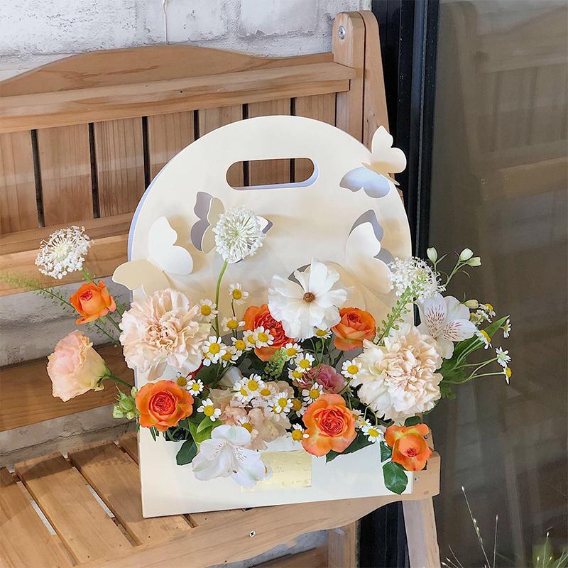 Portable Wedding Favour Boxes 3D Butterfly Carrier Bag Pink Floral Arrangement Gift Paper Package Flower Bouquet Packaging Bag
