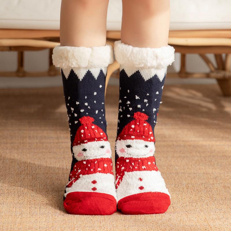 Christmas Slipper Socks Women Winter Thick Floor Socks with Grippers Non Slip Warm Fuzzy Socks Sleep Home Snow Sock Xmas Gifts