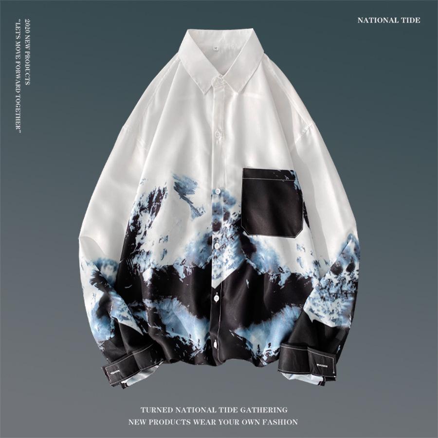 Camicia da Uomo Floreale Retro a Maniche Lunghe per la Primavera - Stile Coreano, Trendy, Versatile, Vestibilità Ampia, Top Stile Coppia Hong Kong.