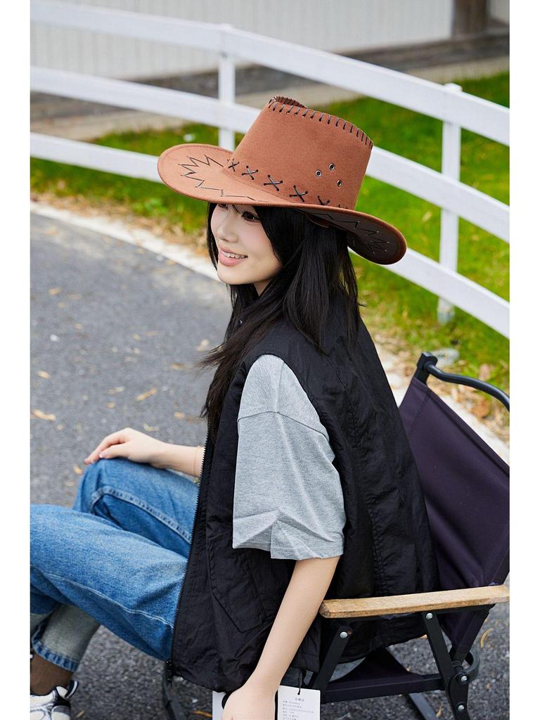 Western Prairie Stroh-Cowboyhut mit großer Krempe für Outdoor-Sommerreisen