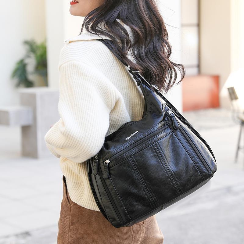 2025 New Large Capacity Middle Aged Women's Bag Multi Layer Lightweight Mother Bag Pu Leather Crossbody Bag Multifunction Shoulder Bag