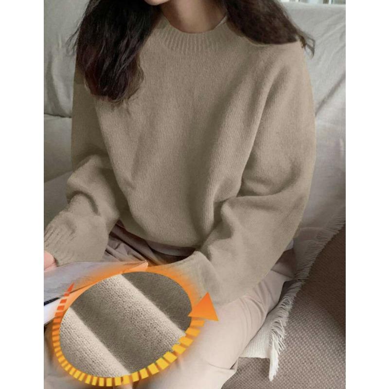 

Женский свитер с круглым вырезом, однотонный, новый, осенне-зимний, свободный, простой пуловер, вязаный свитер для женщин S абрикосовый