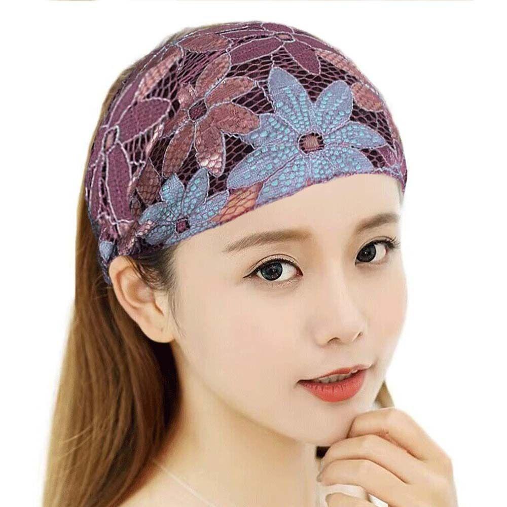 Hollow Mesh Flower Headband Hair Hoop Wide Side Head Wrap Fashion Lace Hairbands  Mother