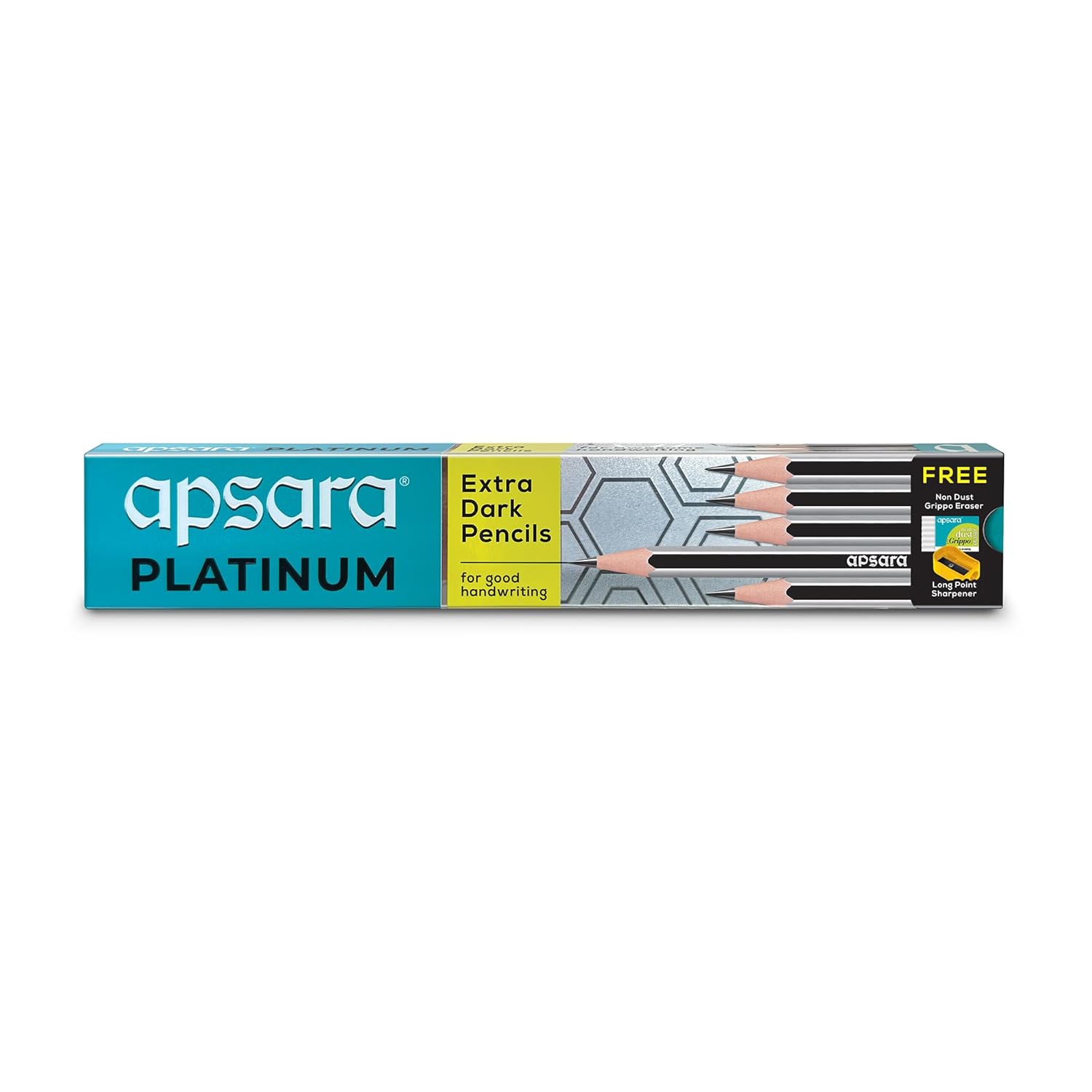 

Apsara Platinum Extra Dark Pencils Pack of 10 2B Graphite Pencils for Executives Drawing Writing Office School Silver