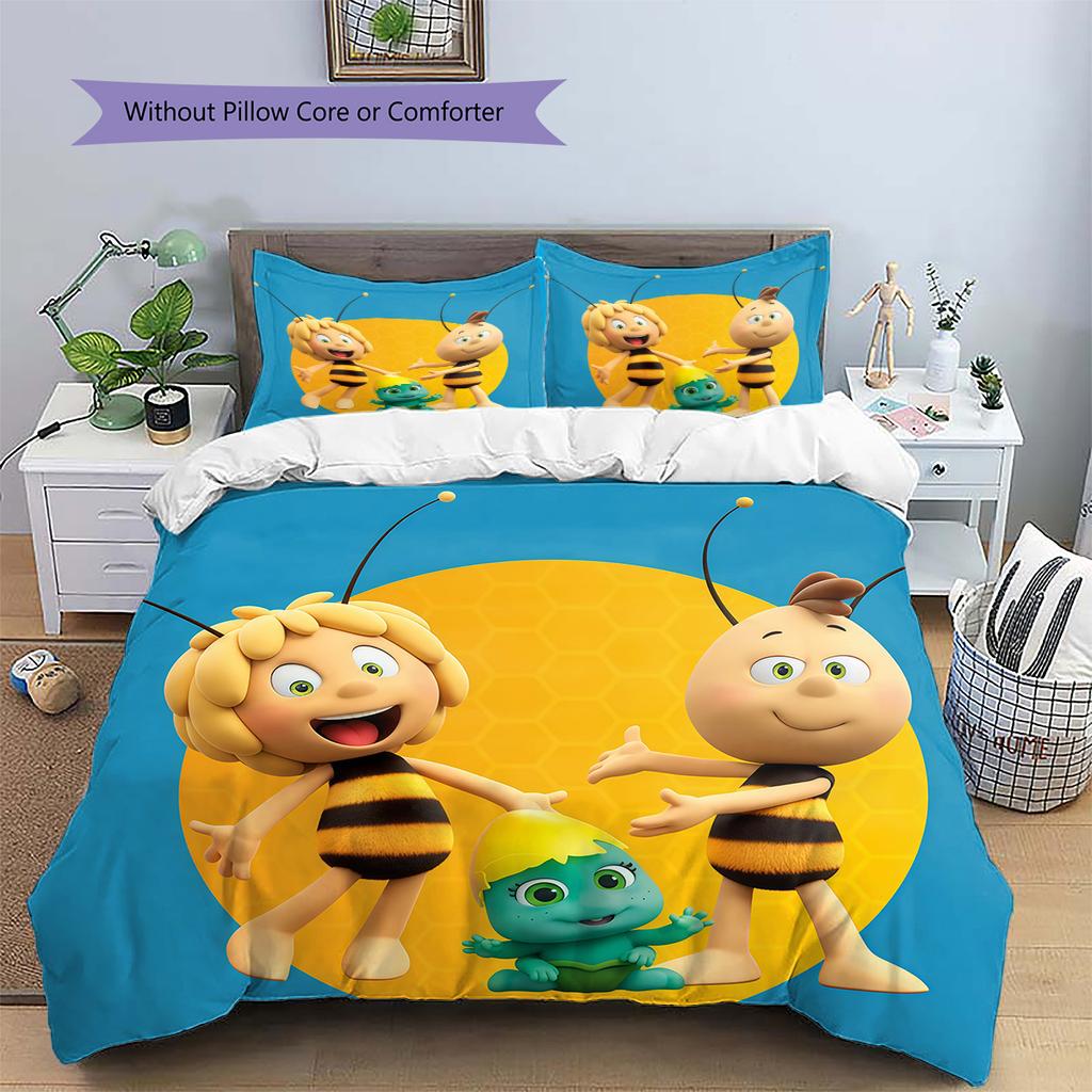 Maya the Bee Pattern Bedding Quilt Set Home Decoration Gift (1 * Duvet Cover + 2 * Pillowcase Without Core)