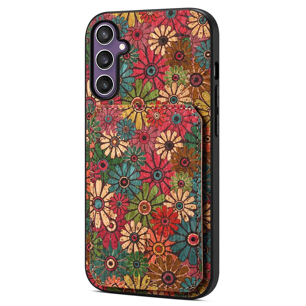 For Samsung Galaxy S25 Case with Card Holder Kickstand Flowers Design Leather Phone Cover