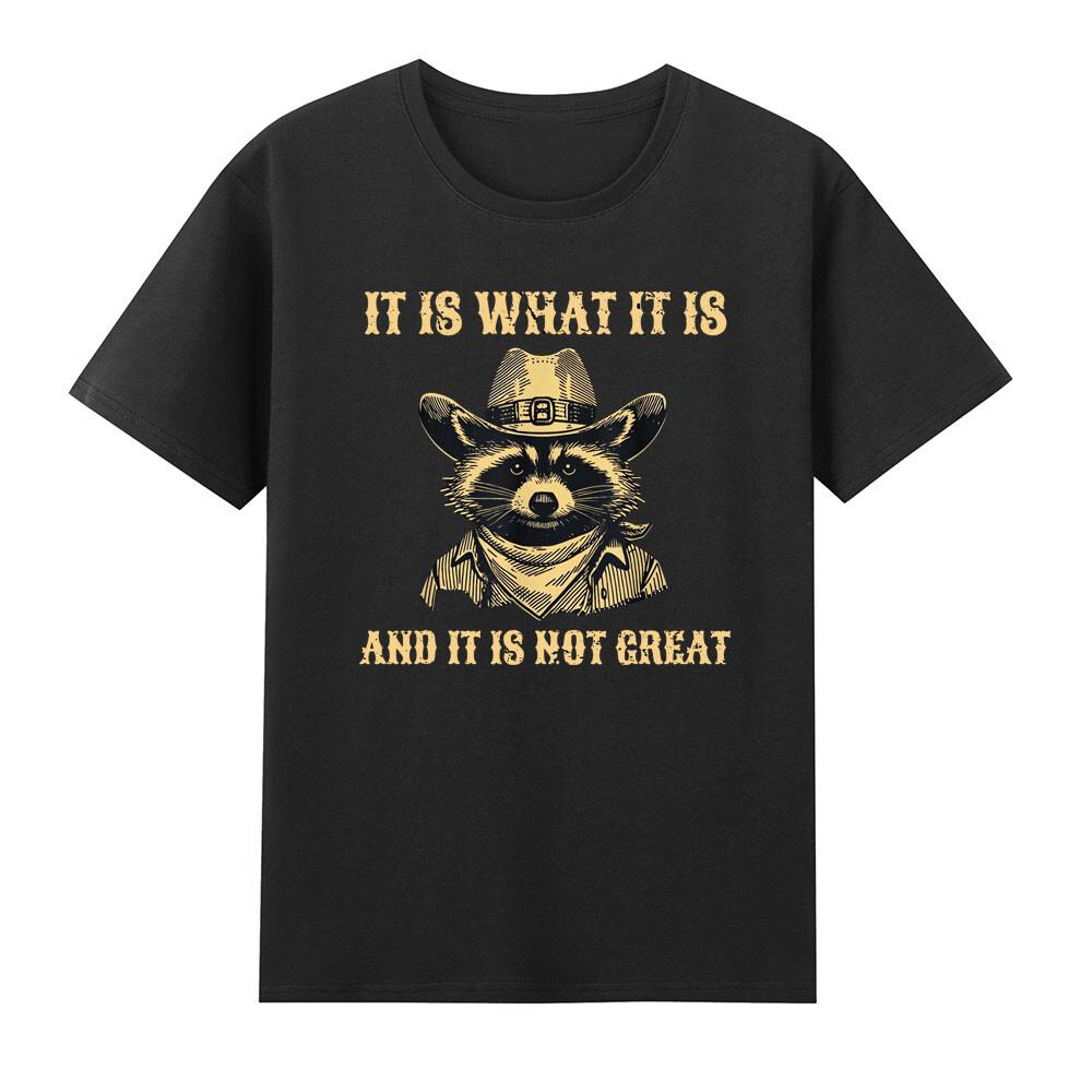 It Is What It Is And It Is Not Great Funny Raccoon Cowboy Meme Vintage TShirt S