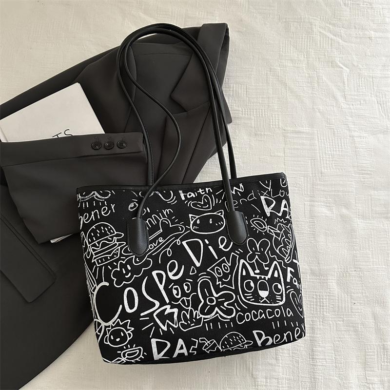 Bag Summer Women's 20255 Alphabet Graffiti Shoulder Bag Commuter To Work Handbag Large Capacity Tote Bag Printing