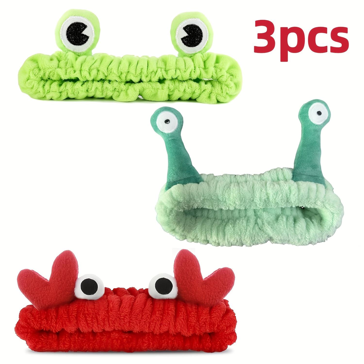 

3Pcs cartoon spa headband set, soft polyester non-slip design in frog, snail and crab styles. Perfect for makeup, bathing and skincare.