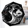 Yin Yang Cats Automatic Folding Umbrella  8 Ribs, Durable Iron Frame, Bright Color Pattern Compact Travel Umbrella, Suitable for Outdoor, Be
